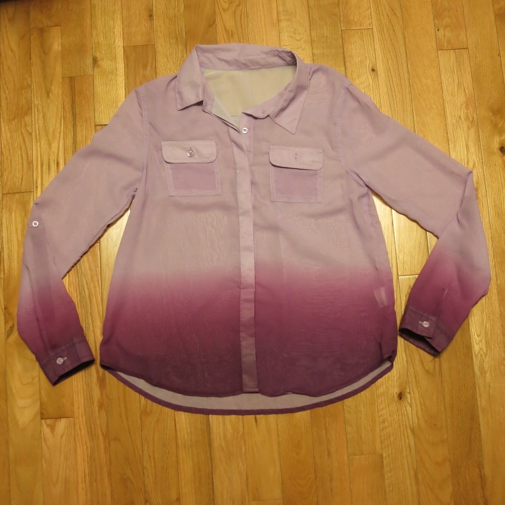 Sheer Purple Ombre Button Up Collared Top